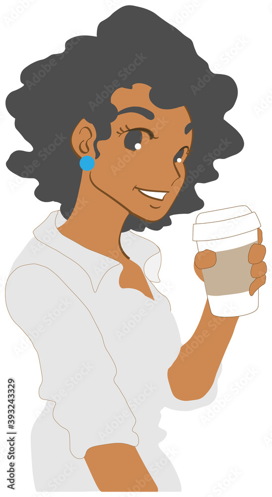 ホットコーヒーを飲み微笑む女性
