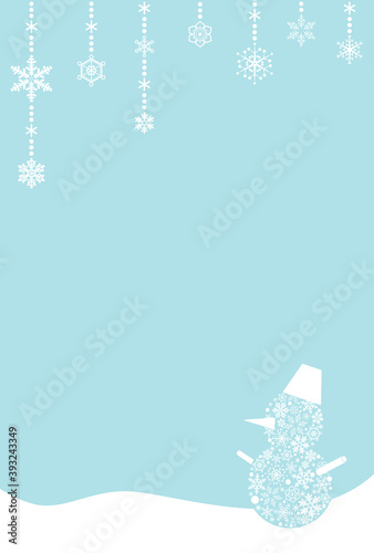 Vertical message card with snowman made of snowflakes. vector image.