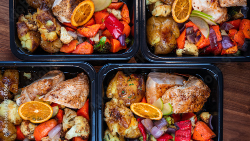 Chicken breast meal in to go container