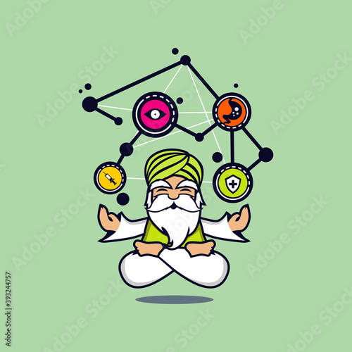 modern tech bearded health medical guru cartoon mascot vector illustration