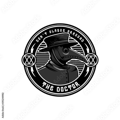 vintage retro medieval plague doctor badge vector illustration