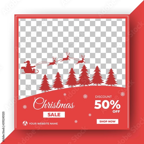 Editable square banner design template. Christmas sale social media template . Flat design vector with photo collage. Usable for social media, banner and web internet ads.