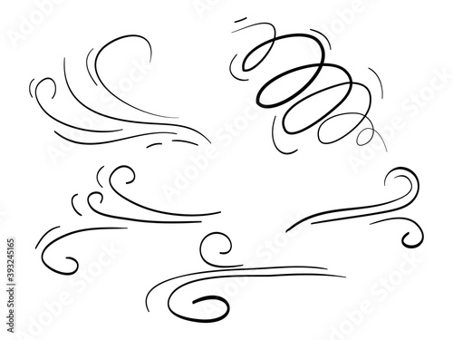 hand drawn set wind doodle blow, gust design isolated on white background. vector illustration