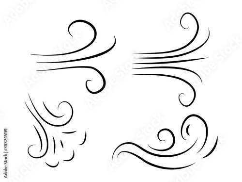 hand drawn set wind doodle blow, gust design isolated on white background. vector illustration