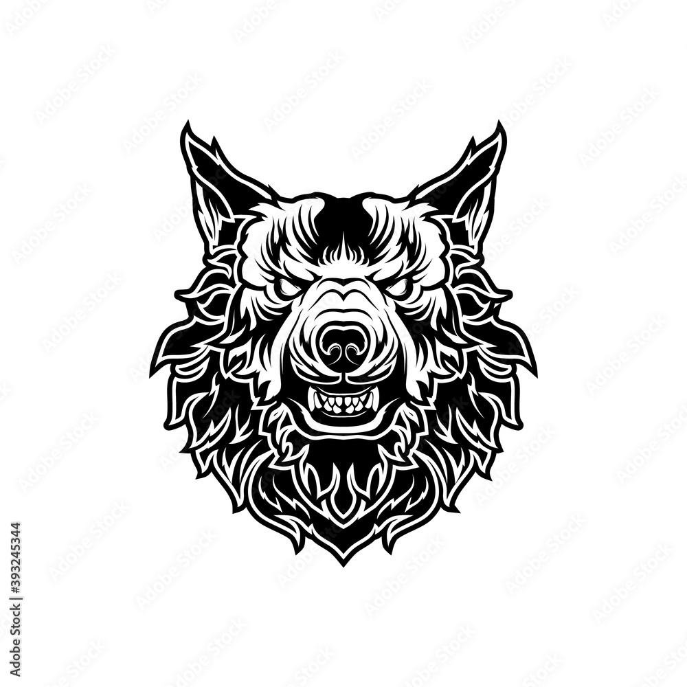 Obraz premium isolated vintage retro badass wolf head with an aggressive expression vector illustration