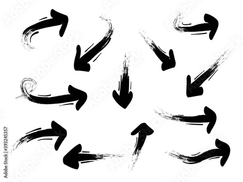 hand drawn brush Arrows Set. arrow icon with various directions. Doodle vector illustration. isolated on a white background