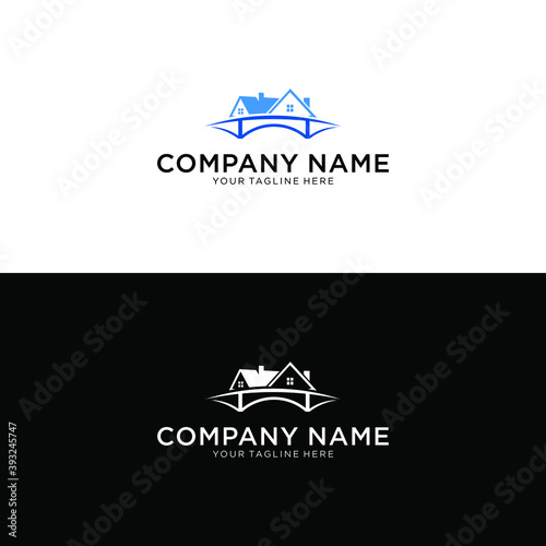 bridge house vector logo design template for canal bridge area properties, realty business. linear line structure logotype