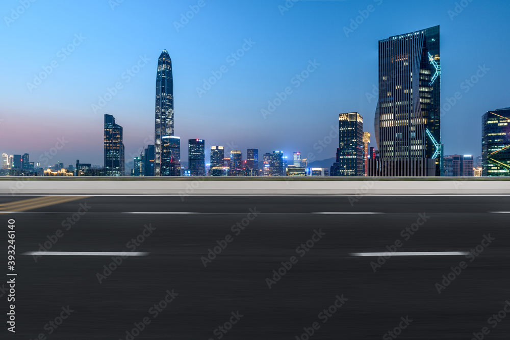 Night skyline and motorway of Shenzhen Financial District, Guangdong, China