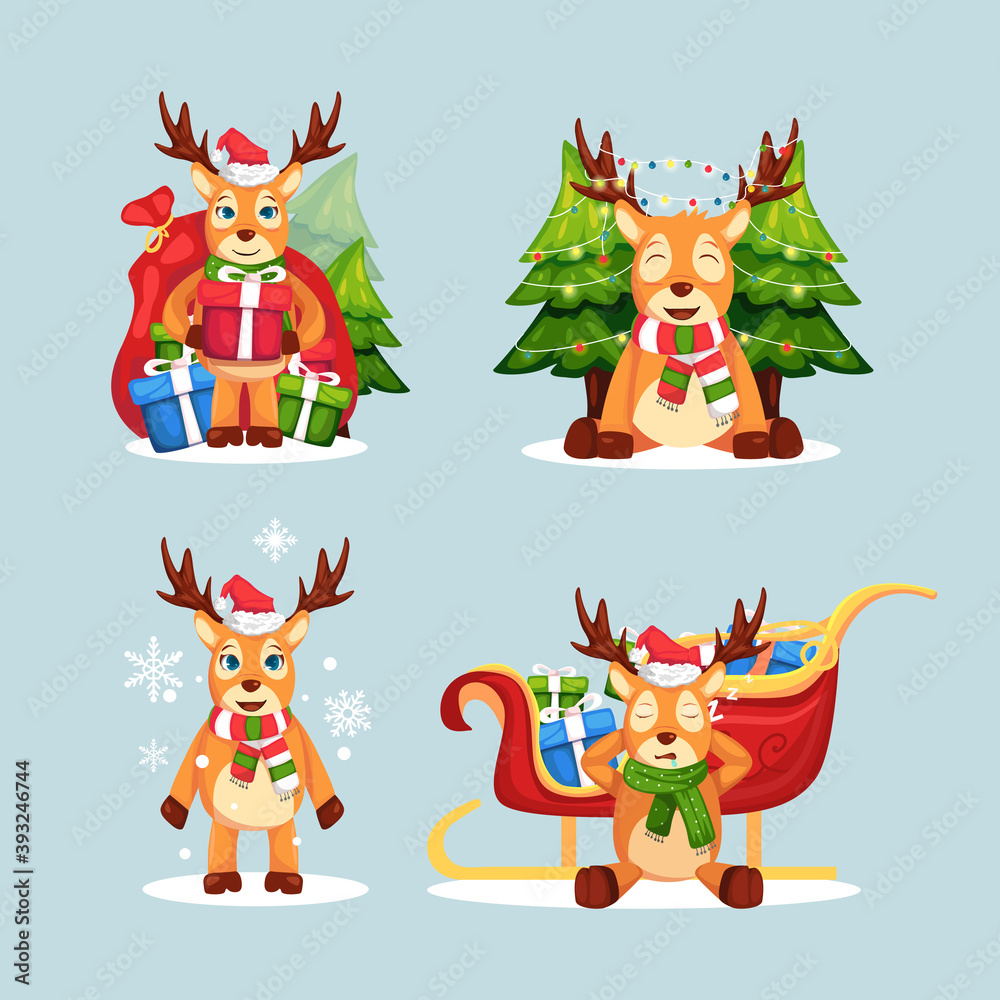 Christmas deer vector cute illustration