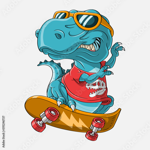 Hand drawn skater t-rex dinosaur