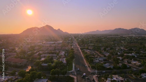 Scottsdale, Arizona view of Camelback Mountain at sunset.