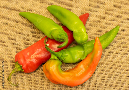 Anaheim Peppers Arranged on Burlap photo