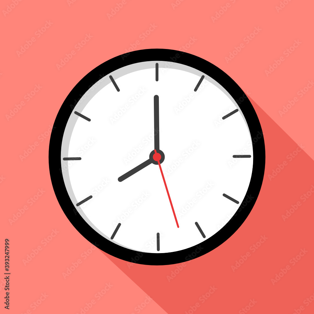 Clock icon in Flat Design with long shadow. Clock icon in Flat Design with long shadow.