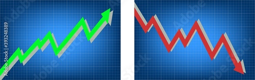 Green and Red indication arrow on screen dark blue reflection background. Investment opportunities and risks. statistic financial graphic. up and down of circle investment market. - vector