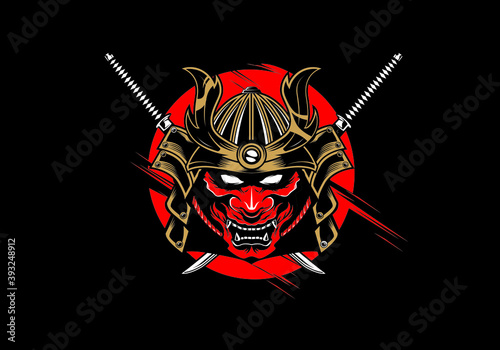 vintage retro badass japanese samurai warrior mask vector illustration