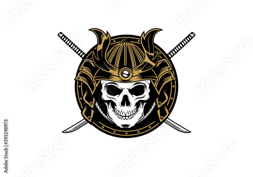 vintage retro badass japanese samurai warrior skull mask vector illustration