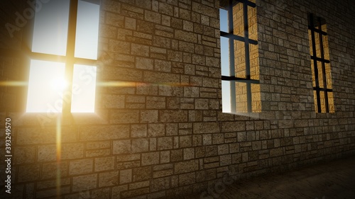 Rays Light Window background  Inside a room with a window and light rays penetrate to cast an image of the words freedom  3D Rendering