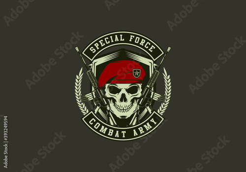 vintage retro badass tactical army special combat force skull badge vector illustration