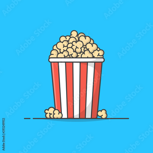 Popcorn Vector Icon Illustration. Popcorn Bucket Boxes. Popcorn in a striped tub