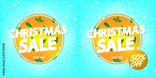Set Christmas Sale banners design template, 50% off, discount tags, app icons, vector illustration