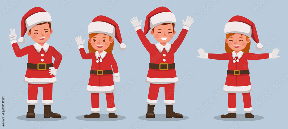 Set of kids wearing Christmas costumes character vector design. Presentation in various action with emotions. Set of kids wearing Christmas costumes character vector design. Presentation in various action with emotions.