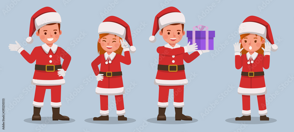 Set of kids wearing Christmas costumes character vector design. Presentation in various action with emotions. no2