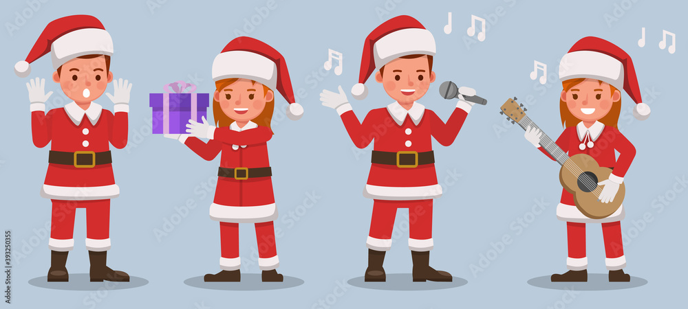Set of kids wearing Christmas costumes character vector design. Presentation in various action with emotions. no3