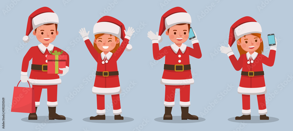 Set of kids wearing Christmas costumes character vector design. Presentation in various action with emotions. no5 Set of kids wearing Christmas costumes character vector design. Presentation in various action with emotions. no5