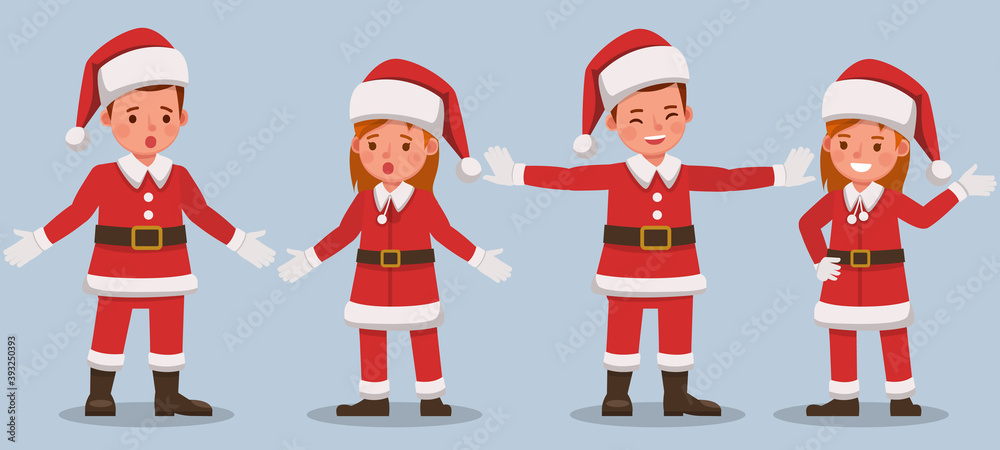 Set of kids wearing Christmas costumes character vector design. Presentation in various action with emotions. no9