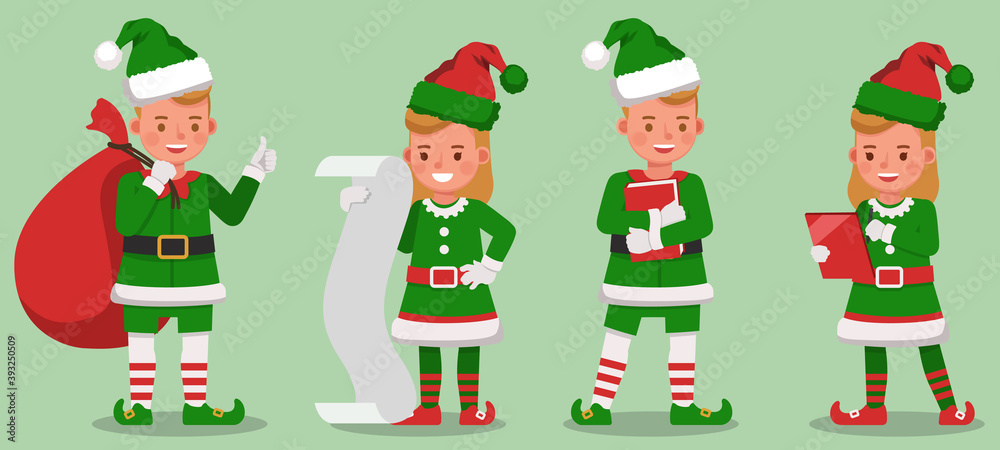 Set of kids wearing christmas elf costumes character vector design. Presentation in various action with emotions. no7