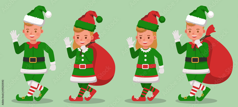 Set of kids wearing christmas elf costumes character vector design. Presentation in various action with emotions. no11