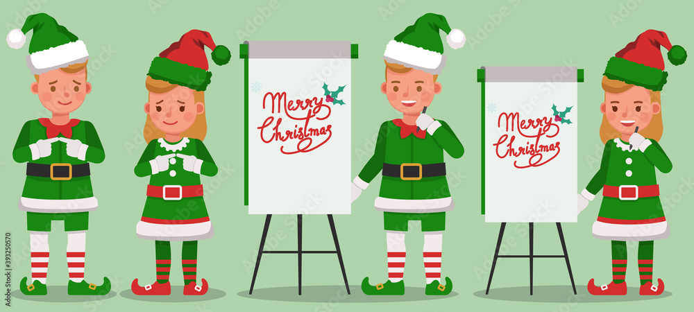 Set of kids wearing christmas elf costumes character vector design. Presentation in various action with emotions. no14