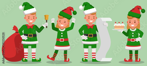 Set of kids wearing christmas elf costumes character vector design. Presentation in various action with emotions. no9
