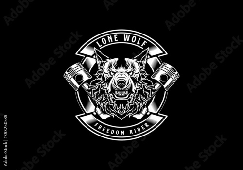 vintage retro badass lone wolf motorcycle club with an aggressive expression vector illustration