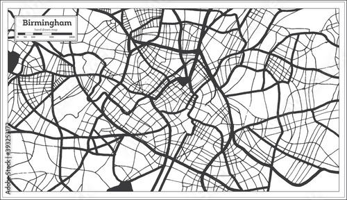 Birmingham Great Britain City Map in Black and White Color in Retro Style. Outline Map.