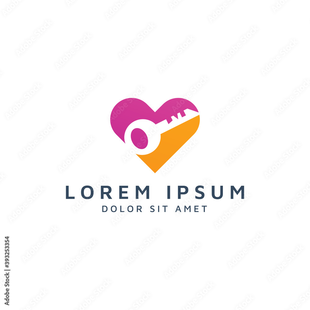heart and key negative space logo design heart and key negative space logo design