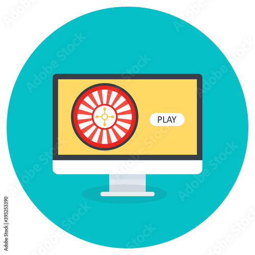  Online casino icon, wheel of fortune inside computer 