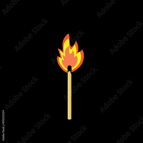 The match burns with a flame on a black background.