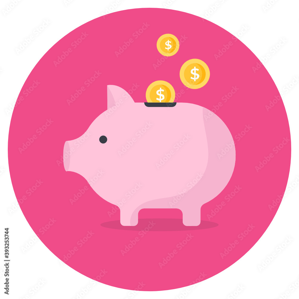 Fototapeta premium Piggy bank in flat style, savings or accumulation of money 