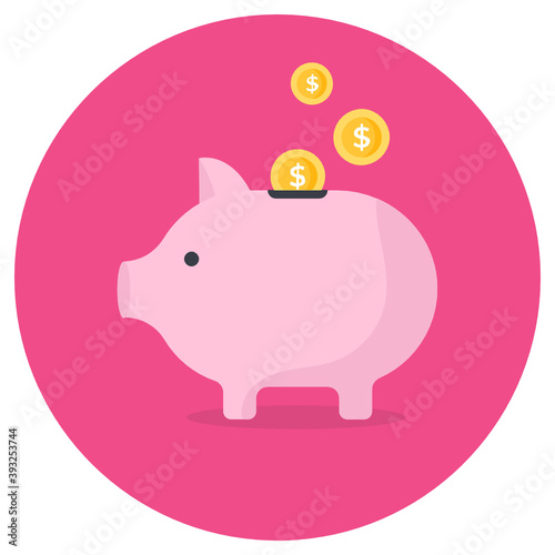  Piggy bank in flat style, savings or accumulation of money 