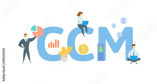 CCM, Completed Contract Method. Concept with keywords, people and icons. Flat vector illustration. Isolated on white background.