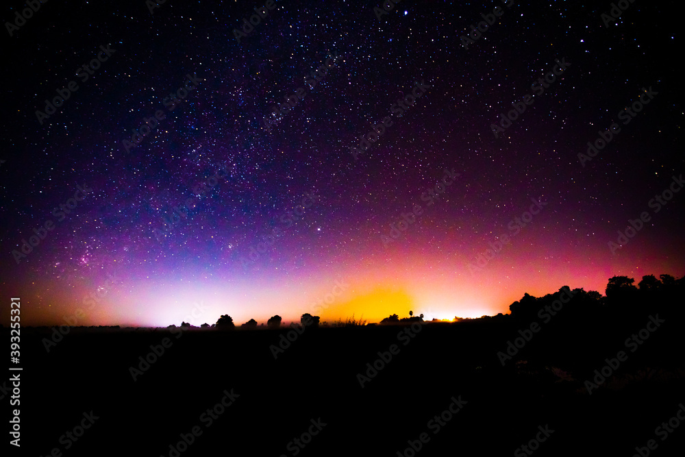 Night scenery with colorful and light yellow Milky Way Full of stars in the sky. Night scenery with colorful and light yellow Milky Way Full of stars in the sky.