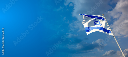 Israel national flag with blank text space on wide background.