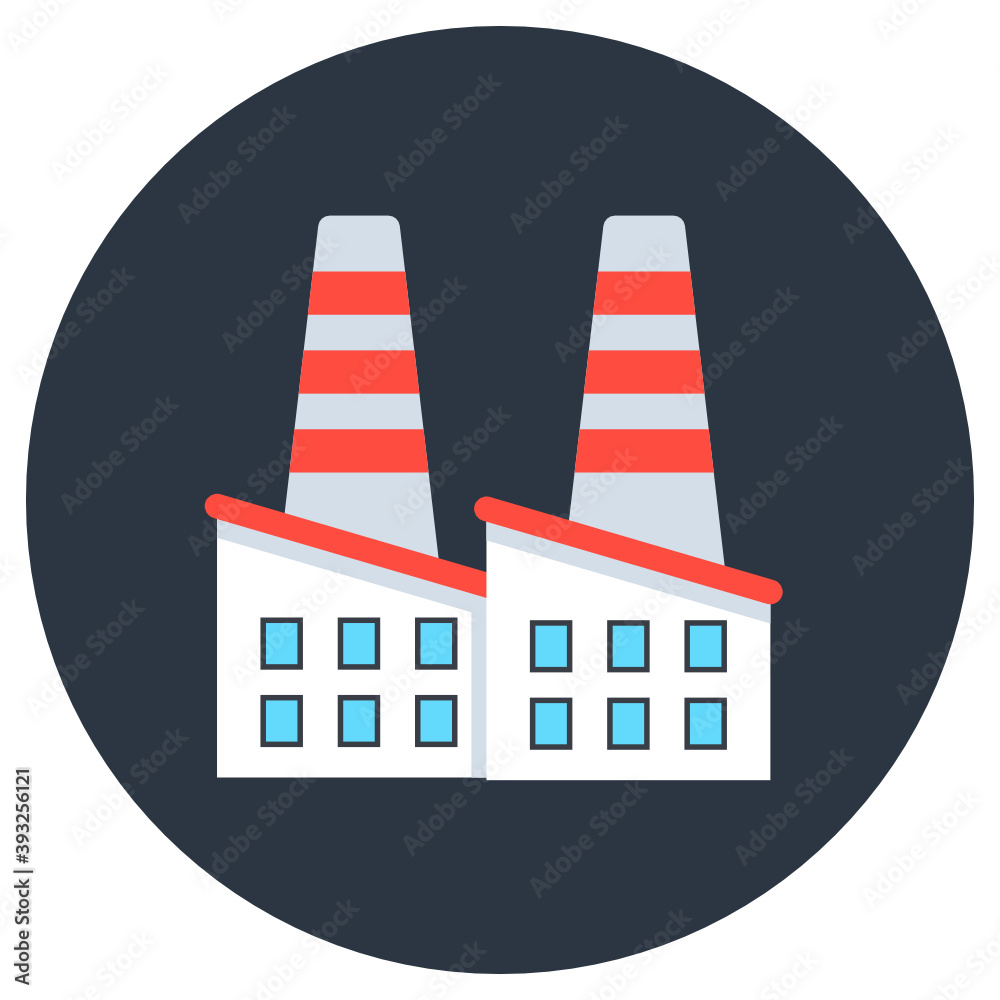 Building with chimney depicting factory icon in flat style
Building with chimney depicting factory icon in flat style