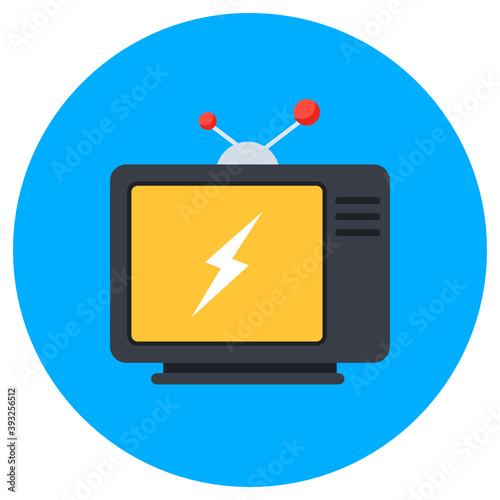 On screen news and serials via retro tv, flat icon 