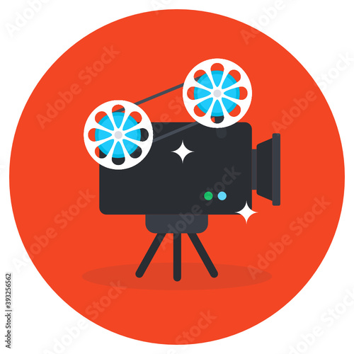 

Professional video camera icon in flat design isolated on red background 
