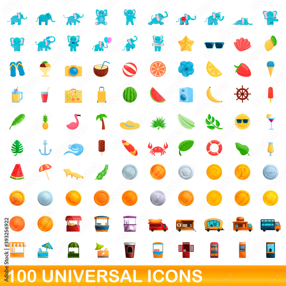 100 universal icons set. Cartoon illustration of 100 universal icons vector set isolated on white background 100 universal icons set. Cartoon illustration of 100 universal icons vector set isolated on white background