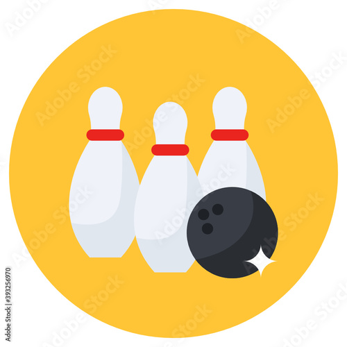 
Skittles with bowling ball denoting bowling game icon
