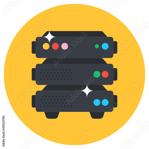 
Flat rounded icon of datacenter, data storage,

