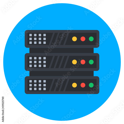 
Flat rounded icon of datacenter, data storage,
